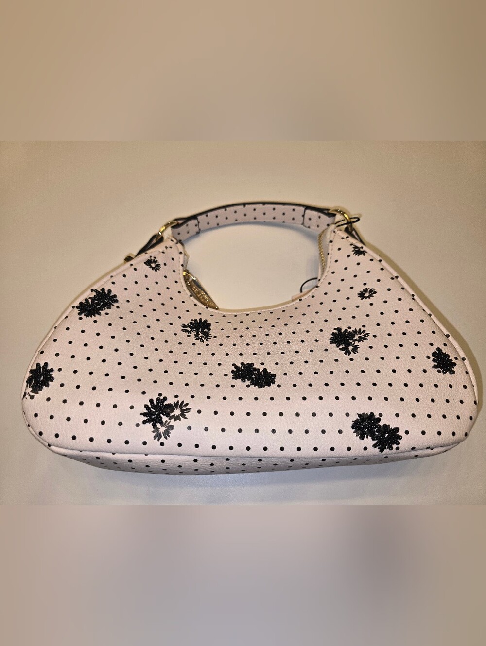 BCBGeneration Pink Shoulder Bag with Black Polka Dots & Floral Appliqué